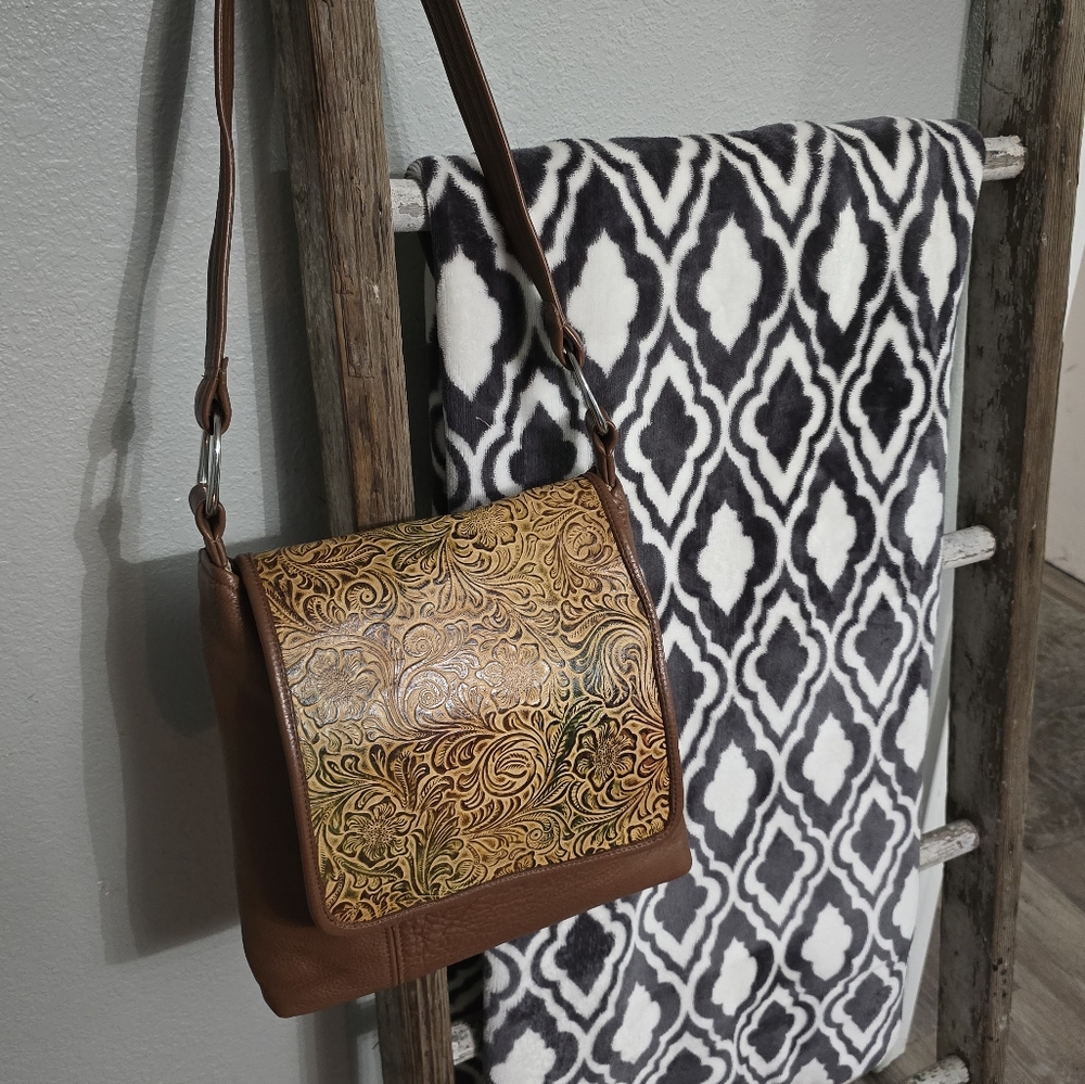 Elegant Brown and Tan Embossed Leather Bag